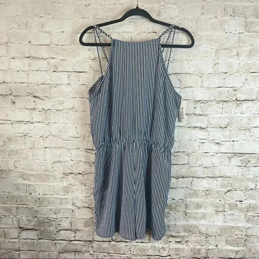 NWT Pink Lily Boutique Large Preppy Poolside Days Striped Romper Navy White New